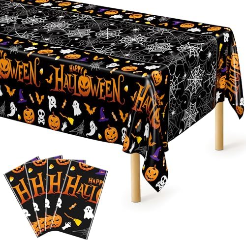 4 Pack Halloween Tablecloth 54 x 108 Inch Pumpkin Spider Web Table Cover by QZYL