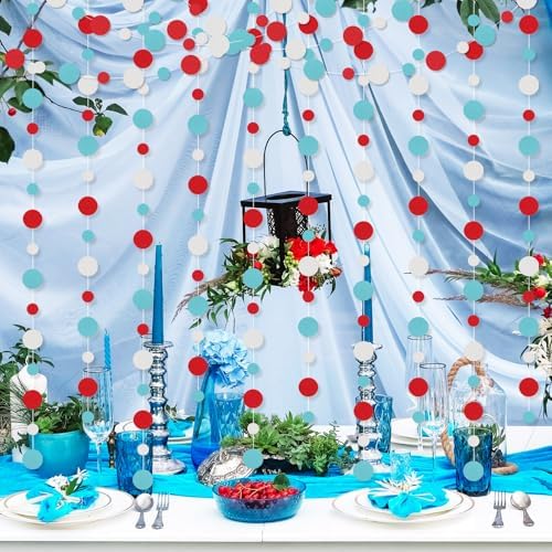 Outus 10 Pieces Dot Garland Banner Hanging, Light Blue,White,Red - Image 5