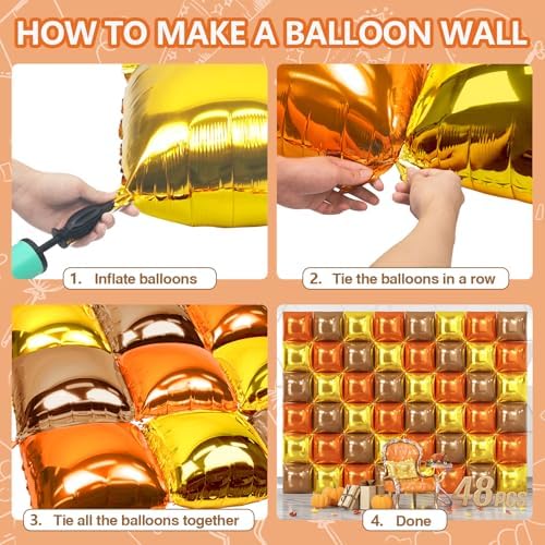 NISOCY 48PCS Orange Brown Metallic Gold Square Foil Balloons Wall Backdrop - Image 4