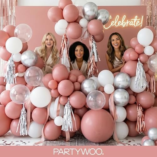 PartyWoo Dusty Pink Balloons 140pcs Dusty Rose Boho Netural Pink Color - Image 5