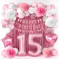15th Birthday Decorations Girls Pink Number 15 Balloon Bow Coquette Party by KAINSY