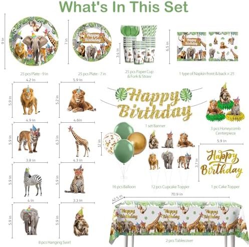 201PCS Safari Birthday Decorations, Jungle Party Set Serves 25 - Image 2