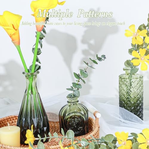 UPBUD Green Glass Bud Vases Set of 5, Mini Flower Vase for Centerpieces - Image 3