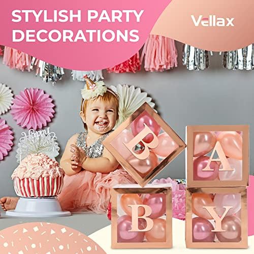 44-Pc Baby Shower Boxes & Balloons, Gender Reveal - Rose Gold - Image 5