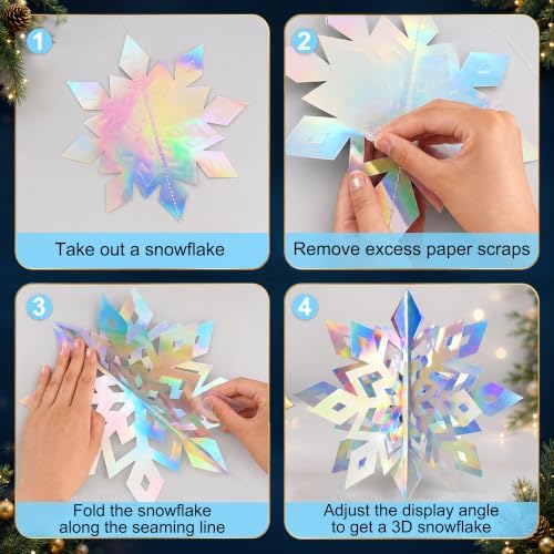 Paper Christmas Snowflake Hanging Decorations Indoor, Iridescent, 15Pcs - Image 6