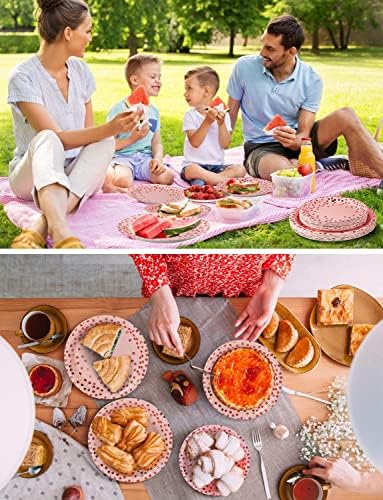 Nkaiso 141Pcs Pink Rose Gold Paper Plates and Napkins Party Supplies for20 - Image 6