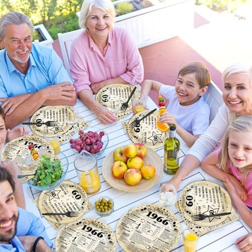 CHUNNIN 96Pcs 60th Birthday Plates and Napkins Back in 1966 Party Decorations Vintage 60 Year Old Party Dessert Plates 1966 Birthday Tableware for 24 Guests 60th Theme Men Woman Bday Parties Supplies - Image 6