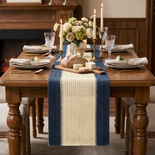 Artoid Mode Dark Blue Farmhouse Rustic Paper Braided Table Runner, Seasonal Woven Kitchen Dining Table Decoration for Home Party Decor 12x72 Inch - Image 2