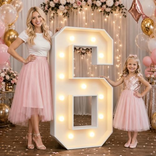 Large 4FT Marquee Light Up Numbers 6 for Party Decorations by NANXU