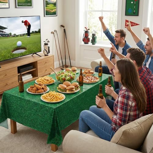 NatNarr 3 Pack Green Grass Field Plastic Tablecloth, Golf Table Cloth - Image 6