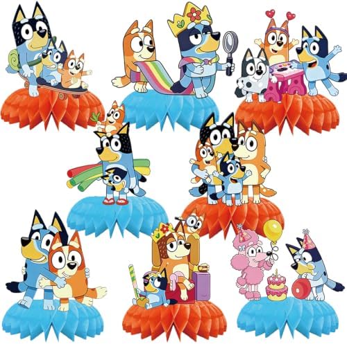 Bluey Birthday Party Supplies , 8Pcs Honeycomb Centerpieces for Dog animen Decorations, Double Sided Table Decorations Centerpieces Party. by ZKTIA