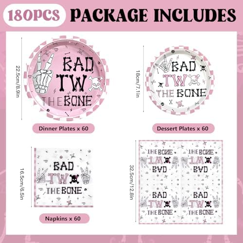 180pcs Bad Two the Bone Plates and Napkins Party Supplies Serve 60 - Image 2