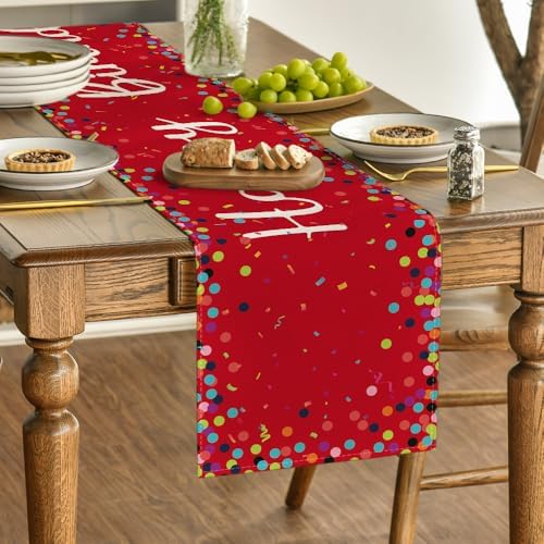 Artoid Mode Polka Dot Red Happy Birthday Table Runner, Seasonal Christmas Winter Kitchen Dining Table Decoration for Home Party Decor 13x72 Inch - Image 3