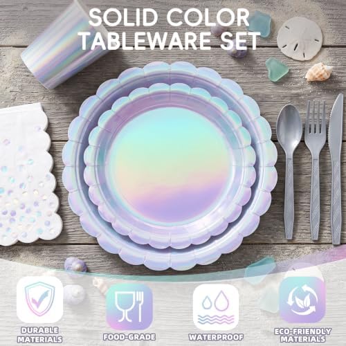Iridescent Party Dinnerware Set, 175 Pcs Scalloped Paper Plates, Cups, Polka Dot Napkins and Plastic Cutlery, Serves 25 - Image 5