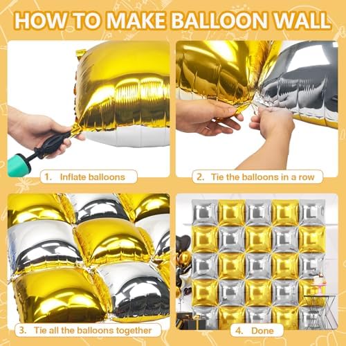 NISOCY 25PCS Metallic Silver and Gold Square Foil Balloons Wall Backdrop - Image 4