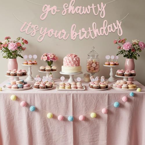 BEISHIDA Light Pink Pre-Strung Go Shawty It's Your Birthday Banner Decor - Image 6