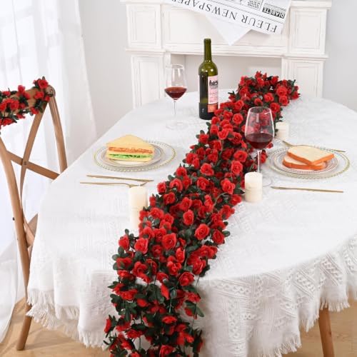 2 Pcs 16.5Ft Flower Garland Rose Vines, Orange Floral Garland Flower Vines - Image 2
