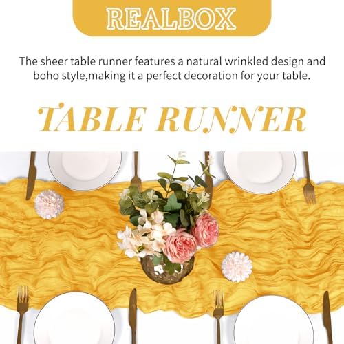 6 Pack Gold Cheesecloth Table Runner 17x108 Inch Semi Sheer Boho Gauze Cheese Cloth Fabric Table Runners Table Decor for Wedding Party Baby Shower Birthday Home Decor Garden Farmhouse - Image 5