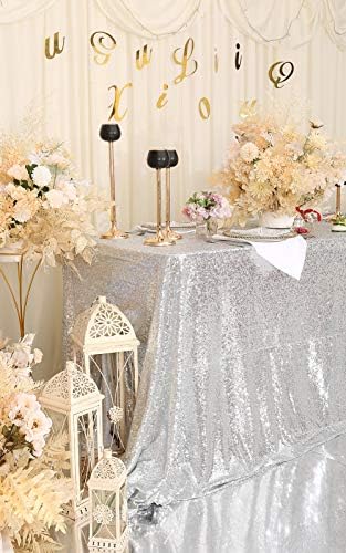 Eternal Beauty Silver Sequin Tablecloth 60 x 102-Inch Sparkly Overlay Rectangle Glitter Table Cover for Wedding Party Birthday Decoration - Image 4