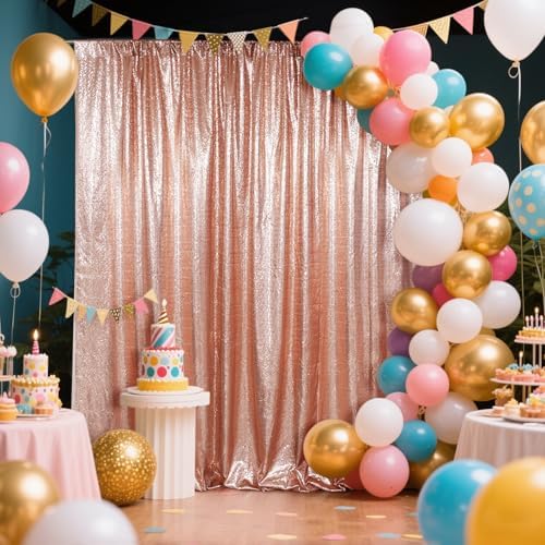 SquarePie 20x10ft Rose Gold Sequin Backdrop, High Density Non-Transparent Glitter Curtain for Photography, Birthday, Wedding Party Decorations, Thick Solid Background with 4" Rod Pocket, 1 Panel - Image 2