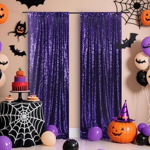 Poise3EHome Purple Sequin Backdrop Curtains,2 Panels 2FTx8FT Glitter Background for Halloween Birthday Party Wedding Christmas Thanksgiving Holiday Decor - Image 5