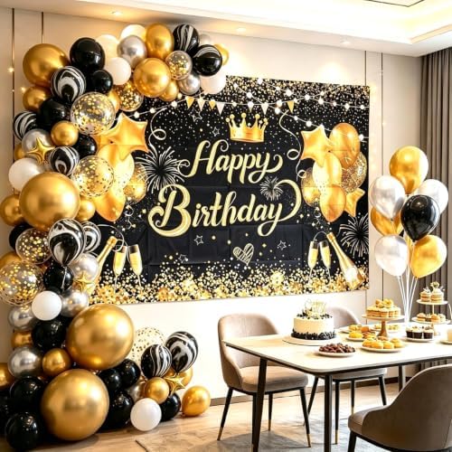 Black Gold Happy Birthday Party Balloon Decoration Set for Men Women - Image 7