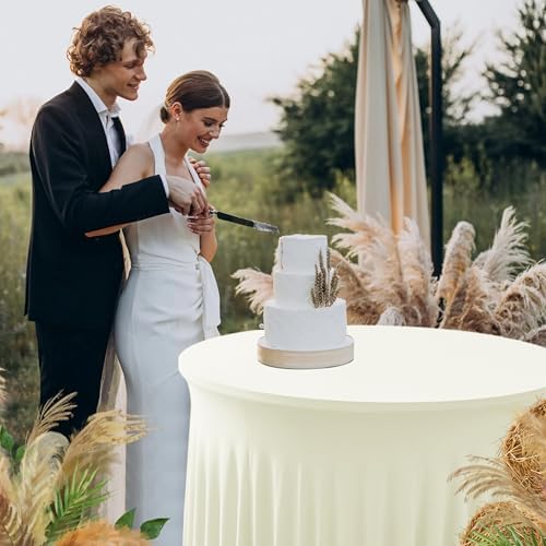 Fitted Beige Spandex Table Skirts for Wedding Party,60 Inch Round,6 Pack - Image 3