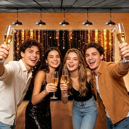 Black and Golden Backdrop 7x5ft Polyester Glitter Backdrop Masquerade Decorations Vintage Photo Booth for Family Birthday Party Photo Studio with Ribbon - Image 5