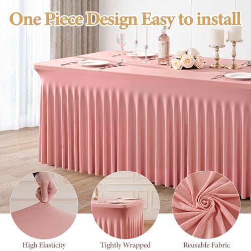 2 Packs Dusty Rose Spandex Table Cloths 6 Foot, Fitted Stretch Table Cover with Skirts 30x72 Inch, Wrinkle-Free Floor Length Tablecloths Rectangular for Weddings Parties Banquets Events Decorations - Image 2
