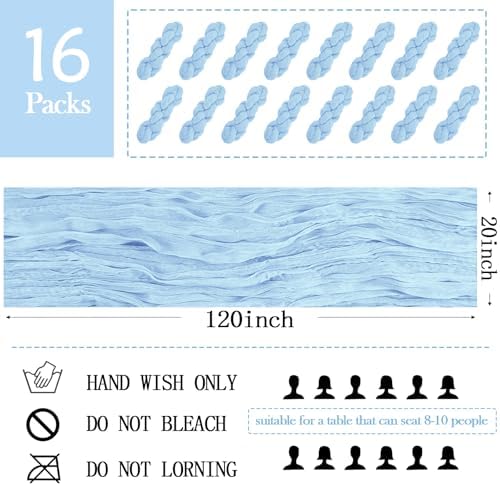 16 Pack Baby Blue Cheesecloth Table Runner 20 x 120 inch Gauze Table Runners 10 FT Long,Semi Sheer Cheese Cloth Fabric Table Runner Bulk for Wedding,Party,Baby Shower,Bridal Shower Decoration - Image 2