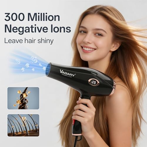 VAGARY Professional Salon 2200W Blower Dryer with Diffuser Concentrator Nozzles,Negative Ionic Blow Dryer,Low Noise Hair Dryers,2 Speeds and 2 Heat Settings 1 Cool Shot Button - Image 3