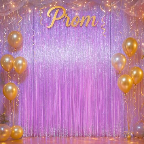 Voircoloria Iridescent Purple Fringe Backdrop Curtains, 3.3x8.2ft, 3 Pack - Image 7