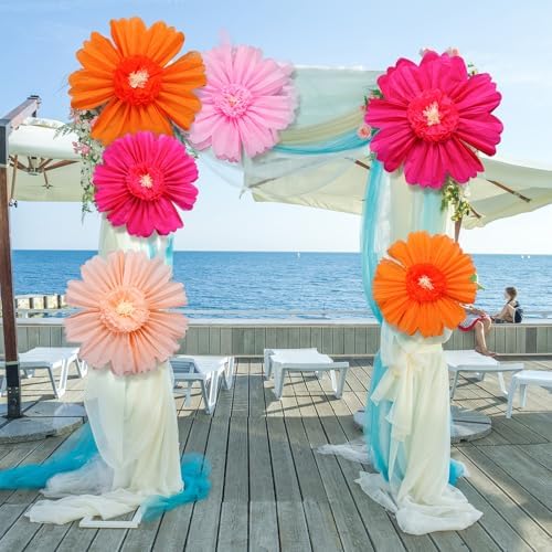 Giegxin 6 Pcs 31.5", 24" Orange Giant Paper Flower Large Tissue Pom Pom - Image 5