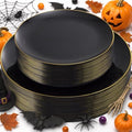 KIRE 60PCS Black Plastic Plates - Black Disposable Plates with Gold Rim - Include 30Pcs 10.25inch for Dinner and 30Pcs 7.5inch for Dessert for Wedding/Graduation/Party/Halloween/New Year by KIRE