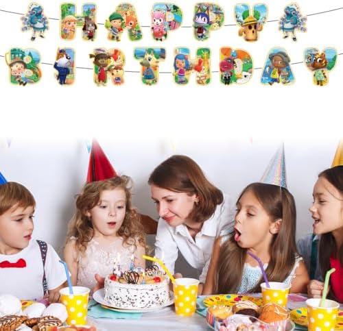 42pcs Animal-Crossing Birthday Party Supplies Pack Includes，Banner，Cake Topper，Blackdrop,Balloons for party supplies - Image 3