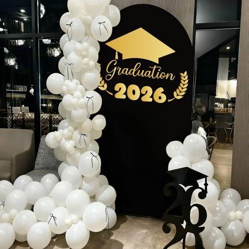VitalCozy Black Graduation Decoration 7.2ft Class of 2026 Backdrop Arch Cover Grad Spandex Stretchy Backdrop for Graduation 2026 High School Senior Night Party Decorations Photoshoot - Image 3