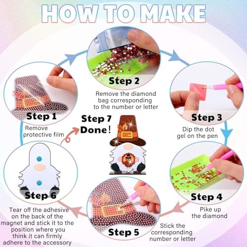 DoubleFill 42 Pcs Summer Diamond Kits 4th of July Interchangeable Wooden Table Decorations DIY Summer Holiday Party Seasonal Tiered Tray Art Decor Diamond Painting Magnets(Gnome) - Image 4