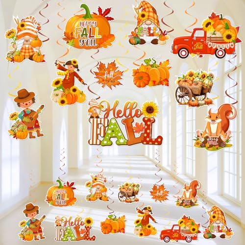 Fall Party Decorations Hanging Swirls, 22pcs Thanksgiving Hanging Decorations Autumn Pumpkin Thanksgiving Party Supplies,Fall Ceiling Decorations for Office Home by Unknown