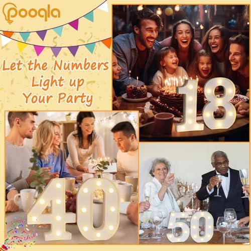 Pooqla Decorative Led Light Up Number Letters, White Plastic Marquee Number Lights Sign for 75th Birthday Party Wedding Decor Battery Operated Number (75) - Image 3