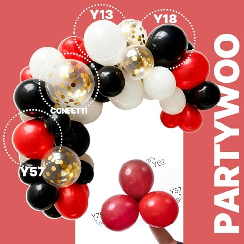 PartyWoo Red and Black Balloons 66pcs 12 Inch Black Red White Balloons - Image 3