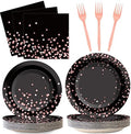 96PCS Black and Rose Gold Party Supplies Rose Gold Paper Plates Napkins Women Birthday Decorations Party Tableware Set Black Disposable Paper Plates Table Decors for Wedding Bridal Shower Serve 24 by Wiooffen