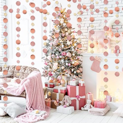 Outus 5 Pieces Rose Gold, Champagne Round Dots Garland Party Hanging Decor - Image 4