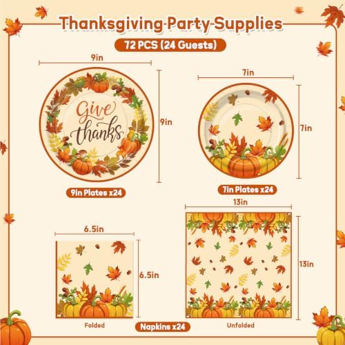 72PCS Thanksgiving Plates and Napkins, Pumpkin Maple Leaf Party Supplies - Image 2