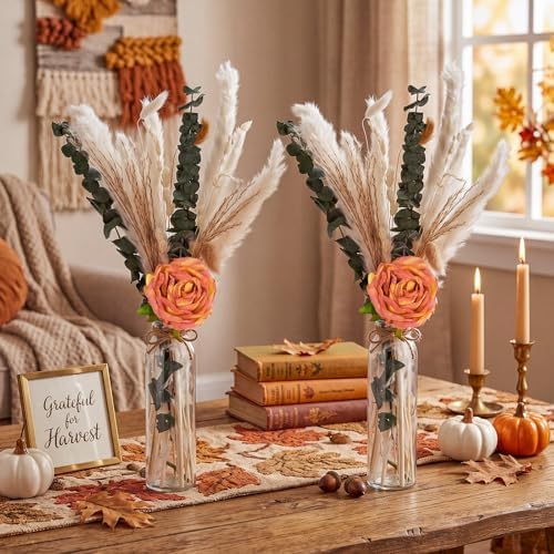 Qinyoung 10 Set Dried Pampas Grass Table Centerpiece for Wedding, Orange - Image 5