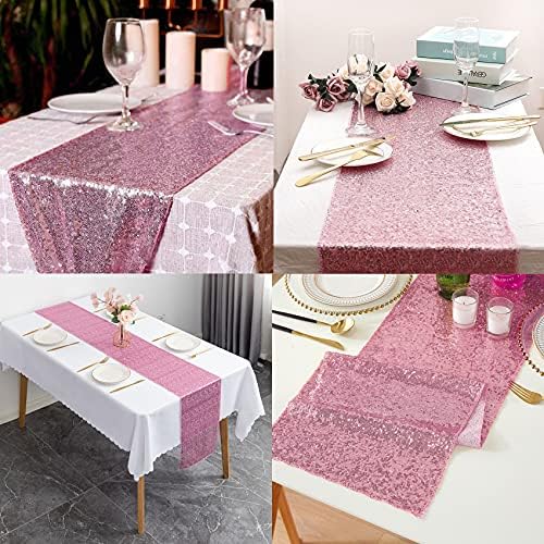 12 Packs 12 X 72 Inch Pink Sequin Table Runner Glitter Dining Table Runner for Birthday Wedding Engagement Bridal Baby Shower Bachelorette Holiday Celebration Party Supplies Decorations (Pink) - Image 5