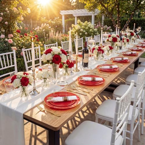 WDF Partyware 175 Pieces Red Plastic Plates with Gold Rim Include Dinner Plate 10" Dessert Plate 7" gold Cups 9 OZ, Pre Rolled Napkins 25 of each type for Wedding/Party/Birthday - Image 5