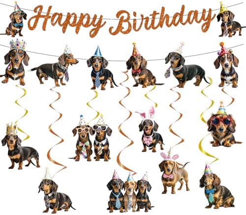 Dachshund Dog Birthday Banners Hanging Swirls Party Decor 10PCS by InIsaJace