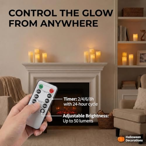 Enido Waterproof Flameless Candles, Set of 12 Battery Operated LED Pillar Candles with 2 Remote Controls & Timer, Flickering Indoor Outdoor Candles for Halloween, Wedding, Home Decor, 4''5''6'' - Image 5