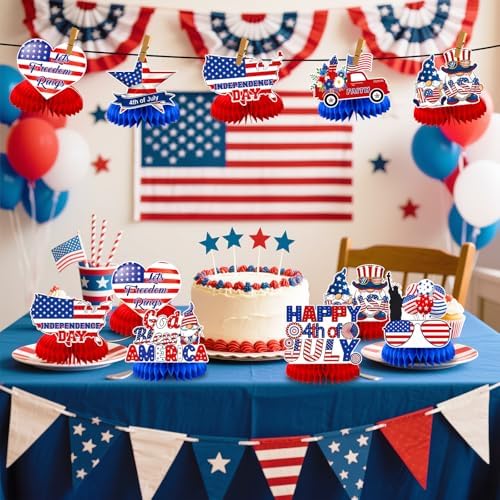 JULMELON 8 Pcs 4th of July Table Decorations, 3D Honeycomb Centerpieces - Image 6