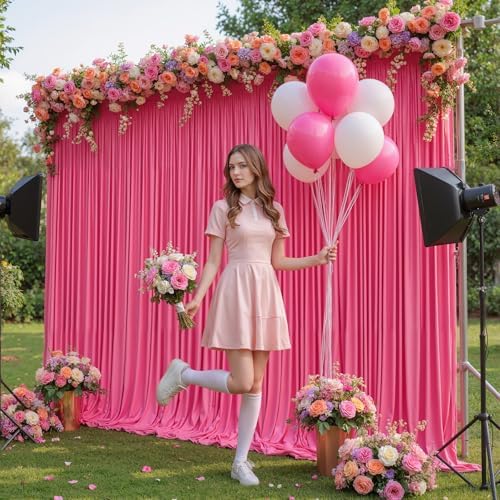 10x10ft Hot Pink Backdrop Curtain Panels for Parties - Wrinkle Free Polyester Photo Curtain Backdrop Wedding Back Drop Fabric Drapes for Party Decorations Background for Photography - Image 7